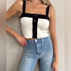 Stitch and feather black white knit top